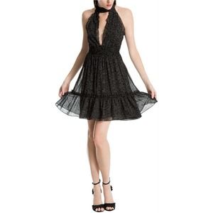 Max Studio London Printed Choker Dress (Black/Taupe,‎ Medium) NWT
